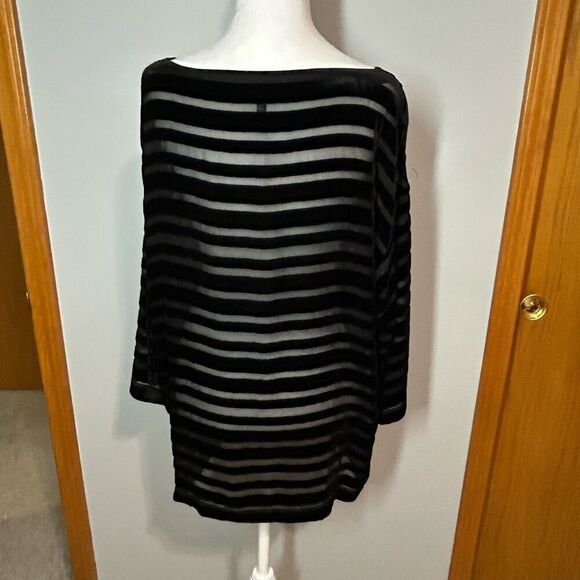 Eileen Fisher velvet Burnout Ballet Neck Top Sz S Silk Blend Striped Oversized - Picture 7 of 11